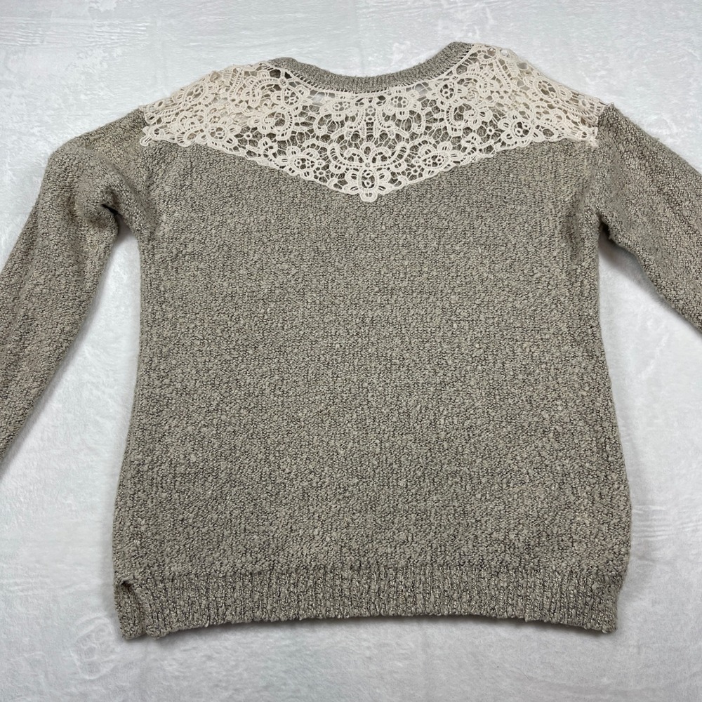 Women's‎ Plus Size 3X Taupe Marled Knit Sweater Crochet Lace Shoulder Metallic - Picture 7 of 8